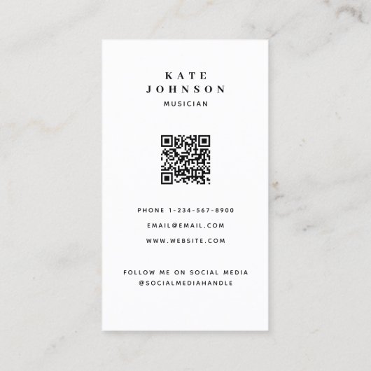 歌手ミュージシャンアーティストフォトソーシャルメディアQRコード 名刺 (裏面)