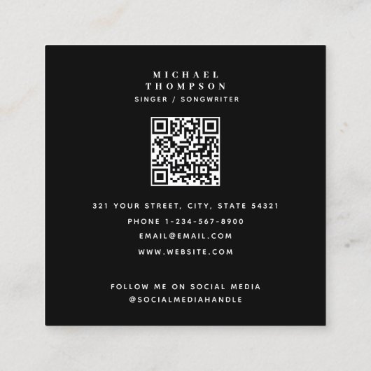 歌手ミュージシャンアーティストフォトパフォーマーQRコード スクエア名刺 (裏面)