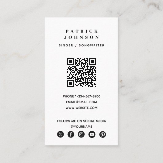 歌手ミュージシャンソングライター写真QRコード 名刺 (裏面)