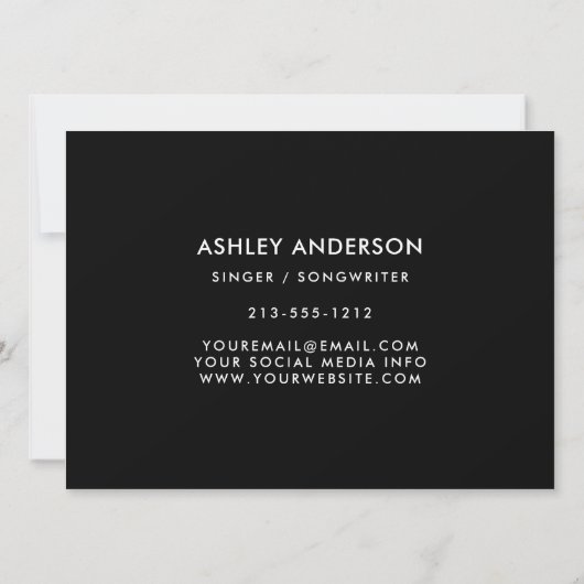 歌手ミュージシャンフルフォトプロモーションカード – バック文字 招待状 (裏面)