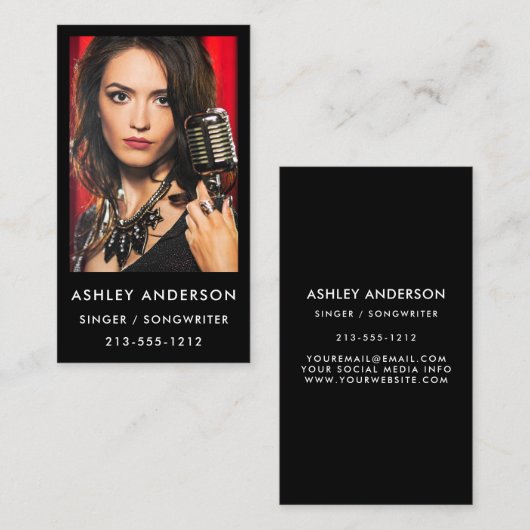 歌手ミュージシャンプロモーションフォトビジネスカードBlk 名刺 (正面/裏面)