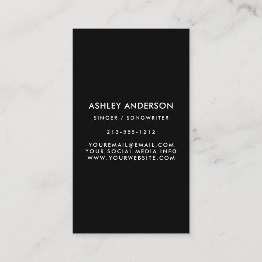 歌手ミュージシャンプロモーションフォトビジネスカードBlk 名刺 (裏面)