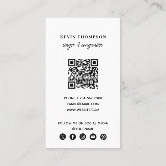 歌手ミュージシャン写真ソーシャルメディアQRコードスクリプト 名刺 (裏面)