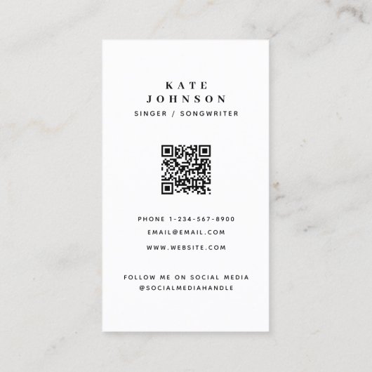歌手ミュージシャン写真ソーシャルメディアQRコード 名刺 (裏面)
