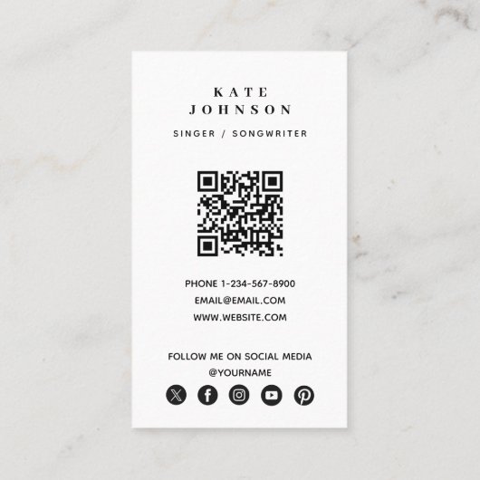 歌手ミュージシャン写真ソーシャルメディアQRコード 名刺 (裏面)