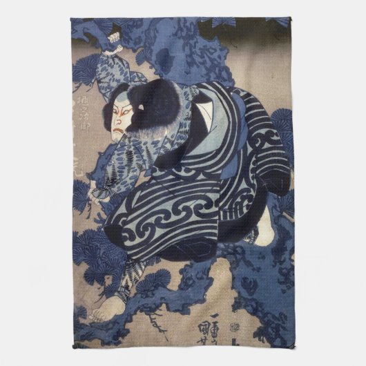 歌舞伎役者、Kuniyoshi、Ukiyo-e、国芳のKabuki俳優 キッチンタオル (縦)