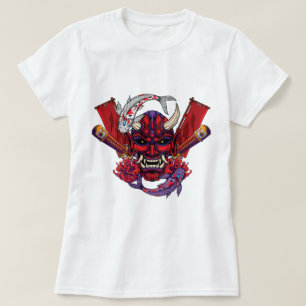 歌舞伎鬼の面とコイ魚 Tシャツ
