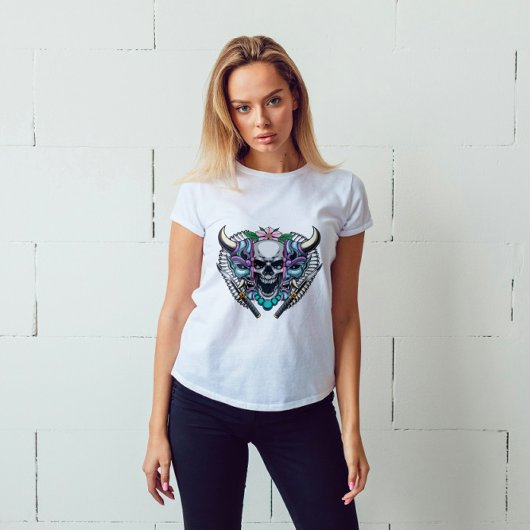 歌舞伎鬼面とスカル Tシャツ