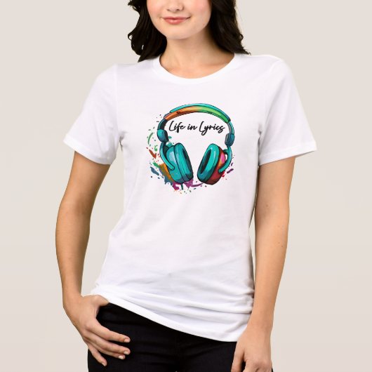 "歌詞の中の人生" マルチカラー ヘッドフォン アート トライブレンドＴシャツ (正面)