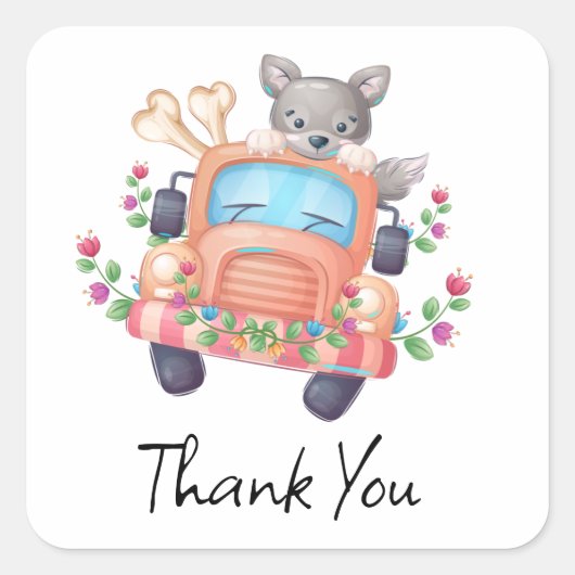 歓喜とキュートな灰色の狼 スクエアシール (正面)