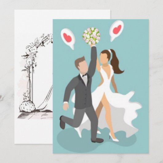 歓喜に満ちた水彩画のカップル 結婚おめでとう 招待状 (正面/裏面)