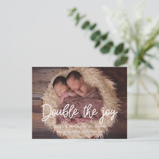 歓喜の双子の誕生の発表を2倍にする ポストカード (スタンド正面)