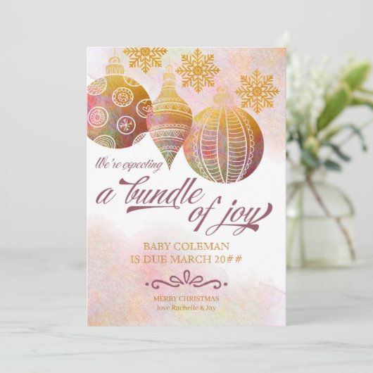 歓喜の束フォトクリスマスオーナメント妊娠 案内状 (スタンド正面)