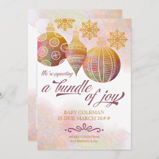 歓喜の束フォトクリスマスオーナメント妊娠 案内状 (正面/裏面)