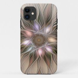 歓喜の花 アブストラクト ベージュ ブラウン フローラル フラクタル iPhone 11 ケース