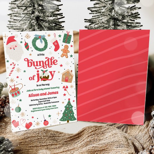 歓喜の赤い冬の赤伝統的ちゃんシャワーの束 招待状
