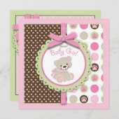 歓迎されたくまの女の子の招待状の正方形 招待状 (正面/裏面)
