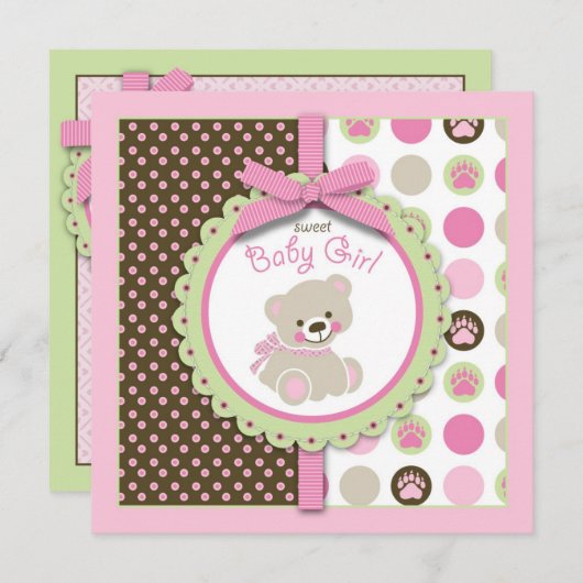 歓迎されたくまの女の子の招待状の正方形 招待状 (正面/裏面)