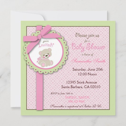 歓迎されたくまの女の子の招待状の正方形 招待状 (裏面)