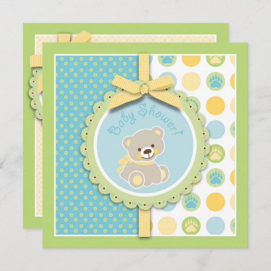 歓迎されたくまの招待状の正方形 招待状 (正面/裏面)