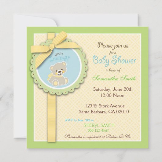 歓迎されたくまの招待状の正方形 招待状 (裏面)