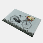 歓迎されたドアのミントの緑の花のバイクの自転車 ドアマット (アングル)