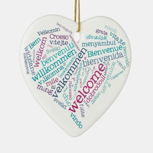 歓迎されたハート(多くの言語)のオーナメント セラミックオーナメント (右)