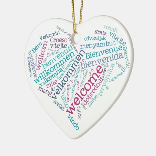 歓迎されたハート(多くの言語)のオーナメント セラミックオーナメント (左)