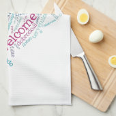 歓迎されたハート(多くの言語)の台所タオル キッチンタオル (四つ折り)