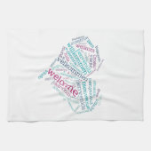 歓迎されたハート(多くの言語)の台所タオル キッチンタオル (横)