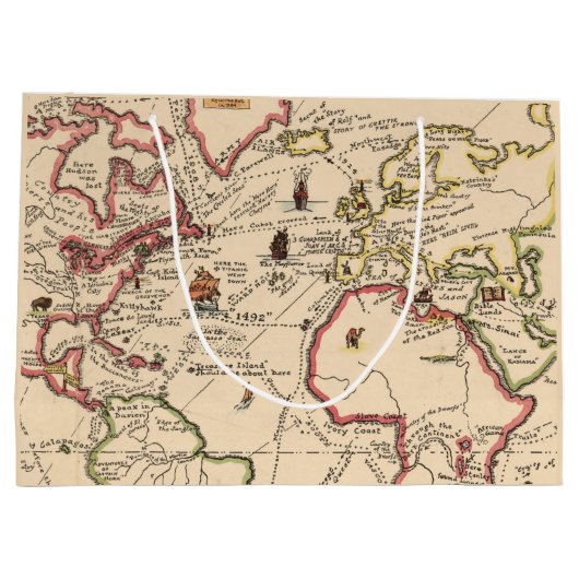 歓迎されたバッグの結婚、ヴィンテージの世界の冒険の地図 ラージペーパーバッグ (裏面)