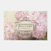 歓迎されたパーソナライズなヴィンテージのスタイルのピンクのアジサイ ドアマット (正面)