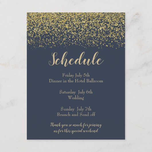 歓迎されたホテルカードノートを結婚する濃紺および金ゴールド エンクロージャーカード (裏面)