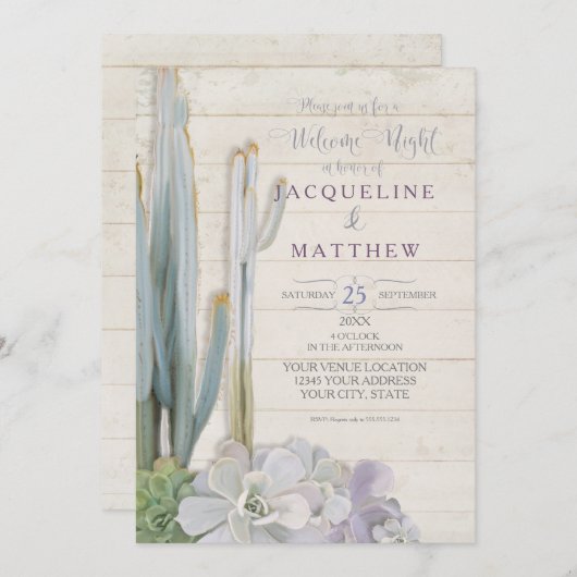 歓迎された夜砂漠のサボテンの水気が多い木製の芸術 招待状 (正面/裏面)