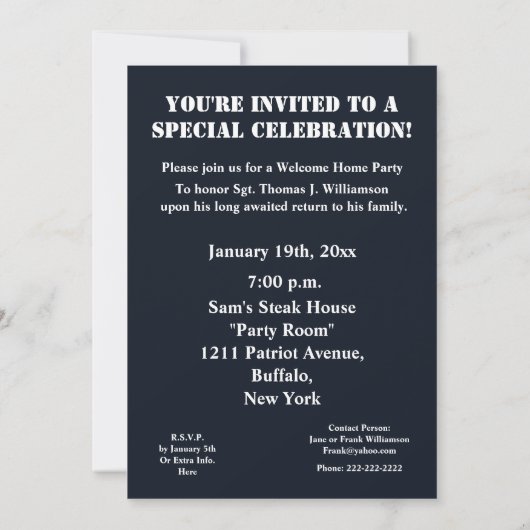 歓迎された家の軍隊か招待! -米国の旗 招待状 (裏面)