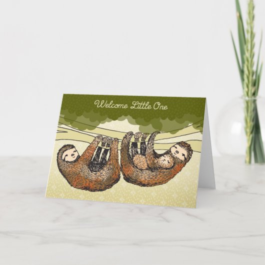 歓迎された小さい1人の-ベビーとの怠惰-新生児 案内状 (正面)