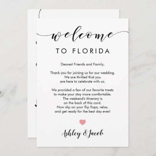 歓迎された手紙及び週末の旅程カードの結婚 プログラム (正面/裏面)