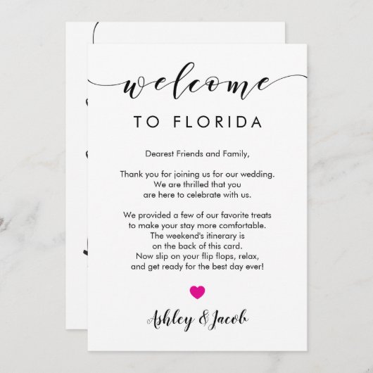 歓迎された手紙及び週末の旅程カードの結婚 プログラム (正面/裏面)