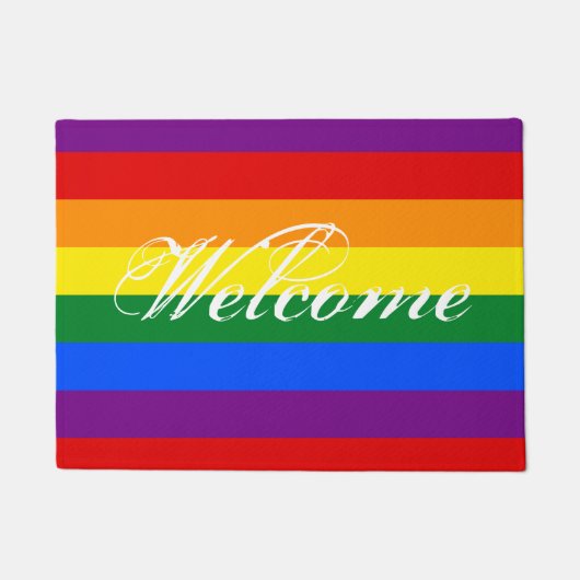歓迎された文字が付いているカラフルな虹の旗のドア・マット ドアマット (正面)
