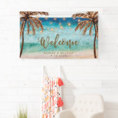 歓迎された旗を結婚する熱帯ビーチのヤシの木 横断幕 (インサイチュ)