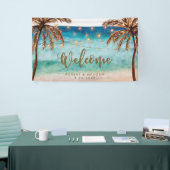 歓迎された旗を結婚する熱帯ビーチのヤシの木 横断幕 (トレードショー)