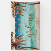 歓迎された旗を結婚する熱帯ビーチのヤシの木 横断幕 (縦)