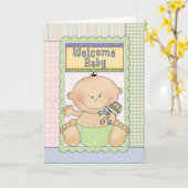 歓迎された男の赤ちゃんのお祝いの挨拶状 カード (黄色い花)