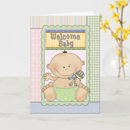 歓迎された男の赤ちゃんのお祝いの挨拶状 カード (黄色い花)
