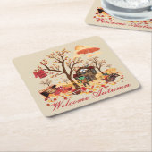 歓迎された秋の秋の要素および景色 スクエアペーパーコースター (アングル)