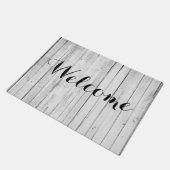 歓迎された素朴な白黒木製のパネルの農場 ドアマット (アングル)