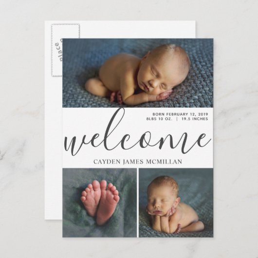 歓迎された誕生の発表3の写真の郵便はがき 案内ポストカード (正面/裏面)