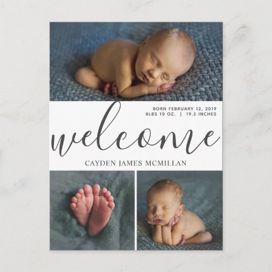 歓迎された誕生の発表3の写真の郵便はがき 案内ポストカード (正面)