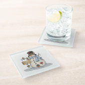 歓迎された雪だるま ガラスコースター (アングル)