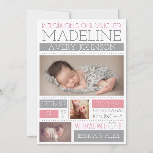 歓迎さ疑問に思れた出産 案内状 (正面)